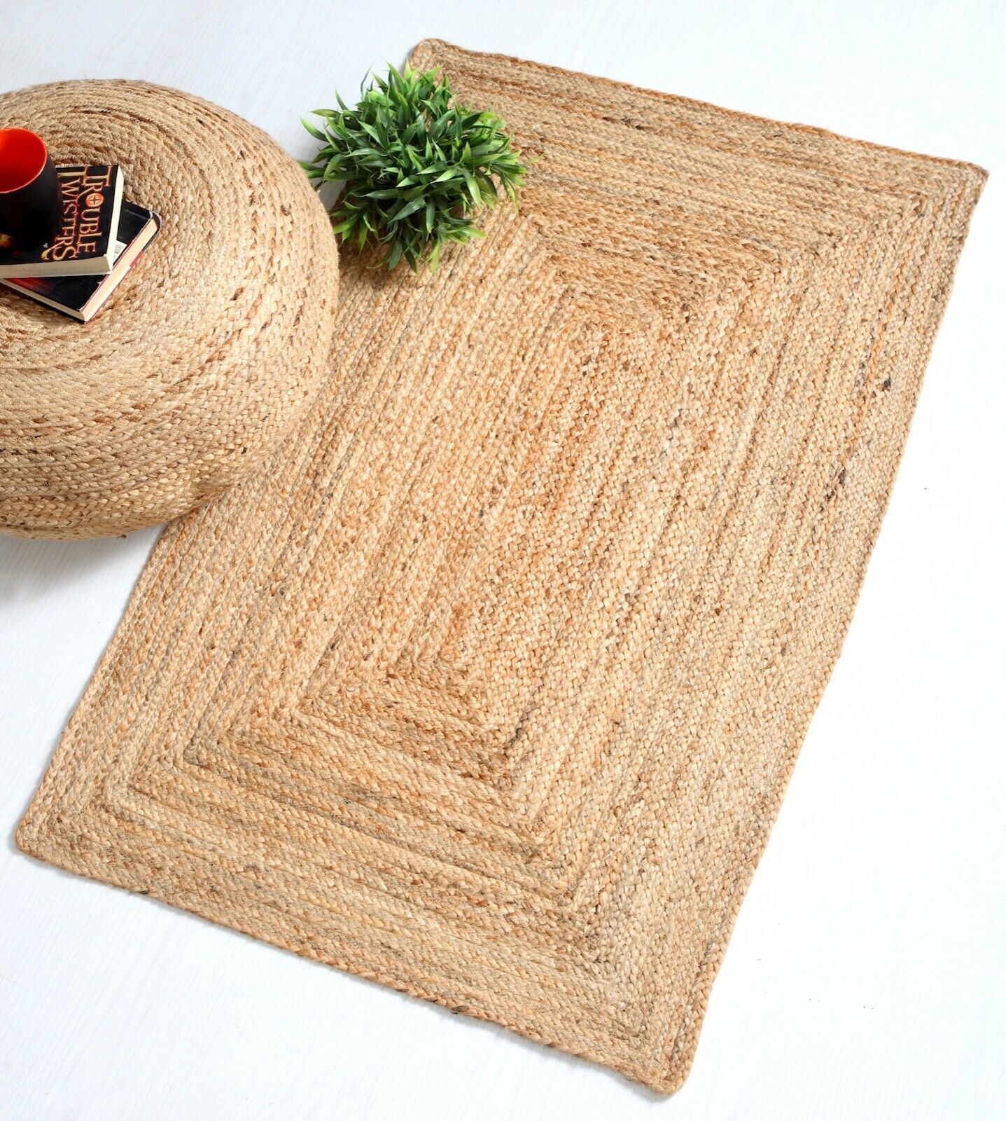 Rug Natural Carpet Braided Jute Area Rug Farmhouse Rustic Look Area Rug