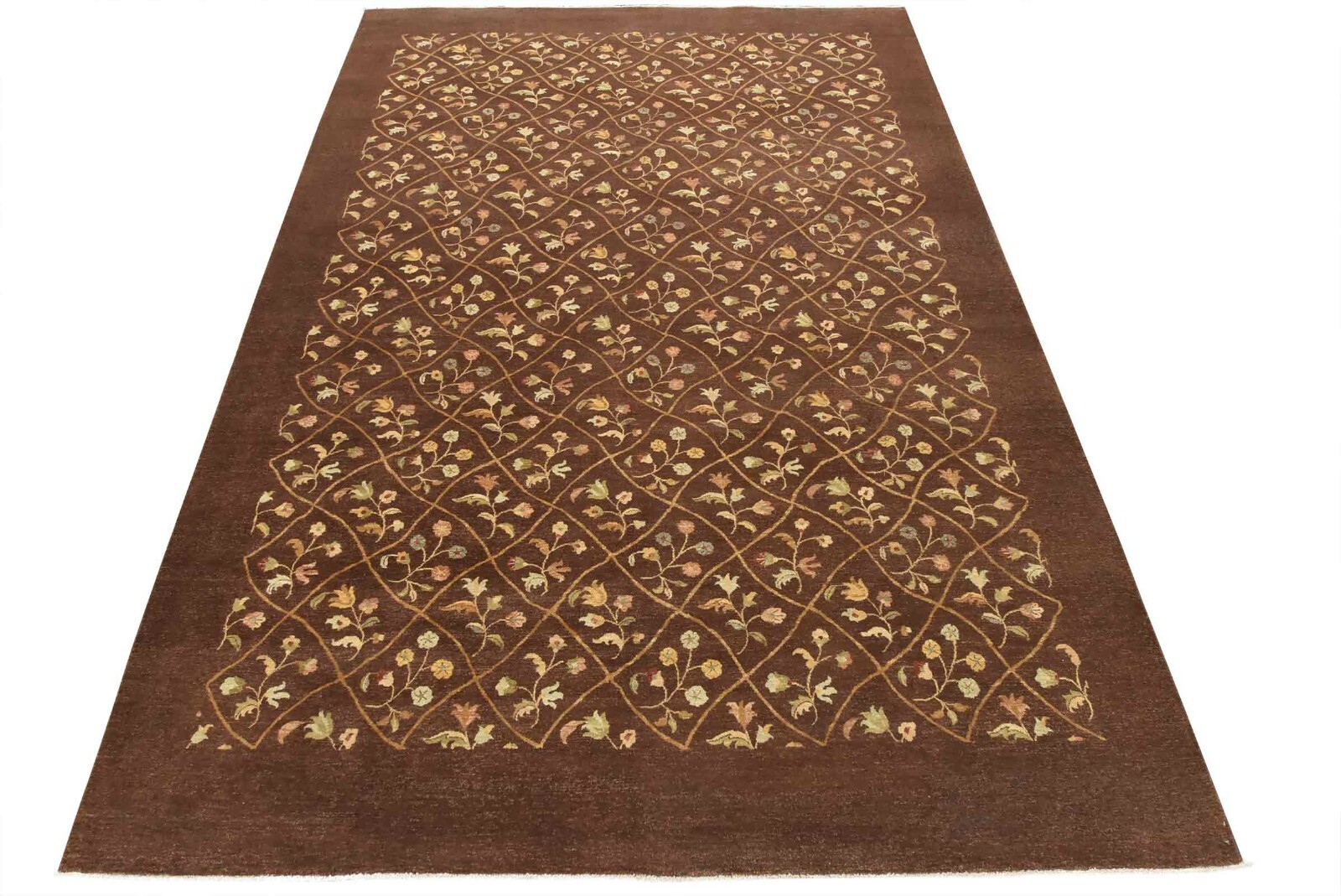 Aubusson Rug 9’10” x 14’3” Brown Wool Traditional Hand-Knotted Oriental Carpet
