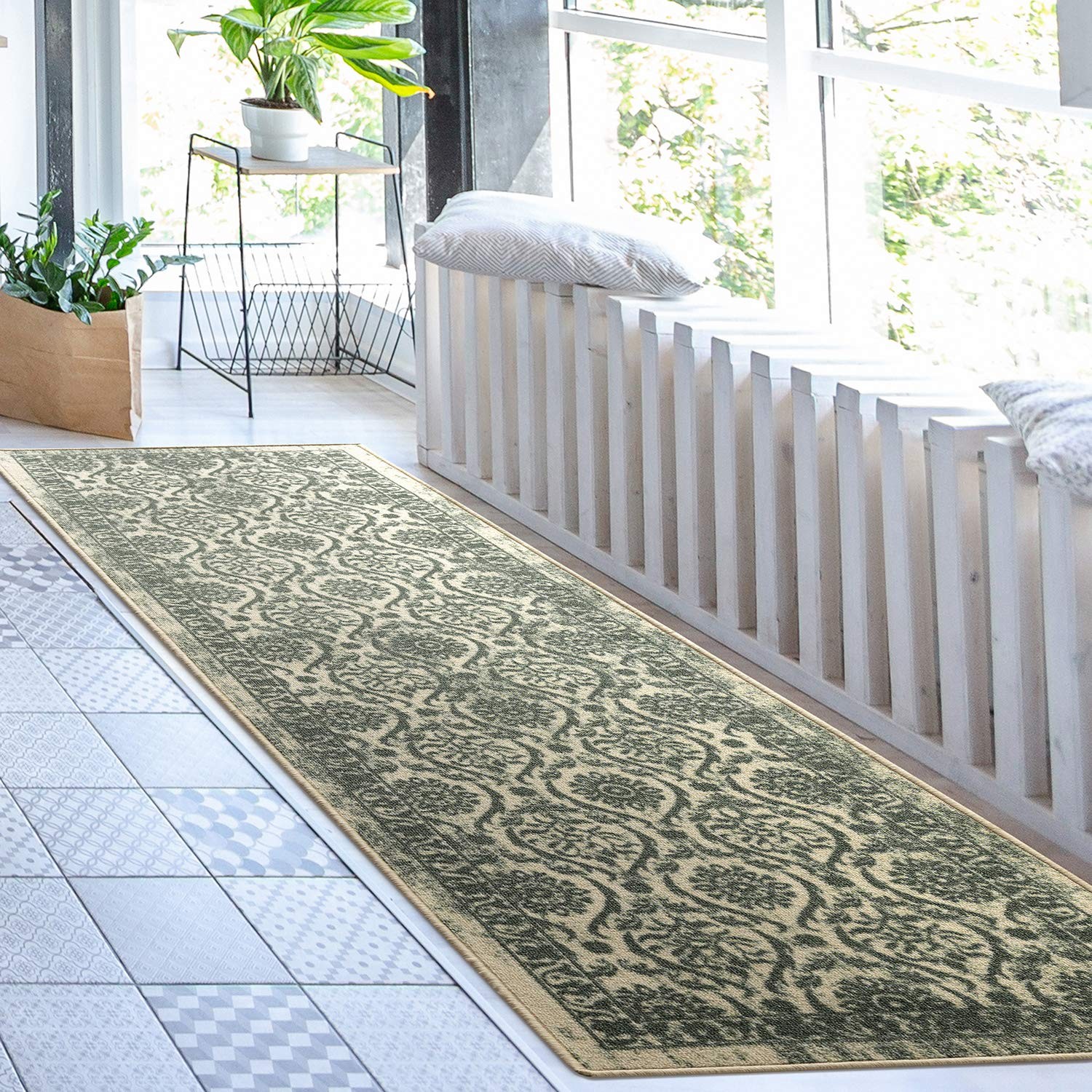 Antep Rugs Alfombras Non-Skid (Non-Slip) 2×7 2′ x 7′ (Rectangular), Green