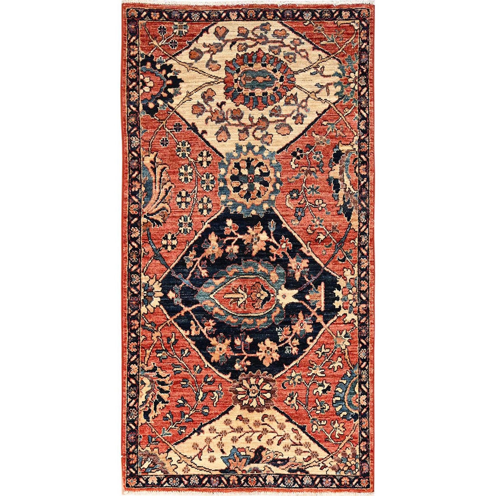 3’x5’10” Orange Antiqued Heris Design Rug Wool Hand Knotted Wide Runner 1663