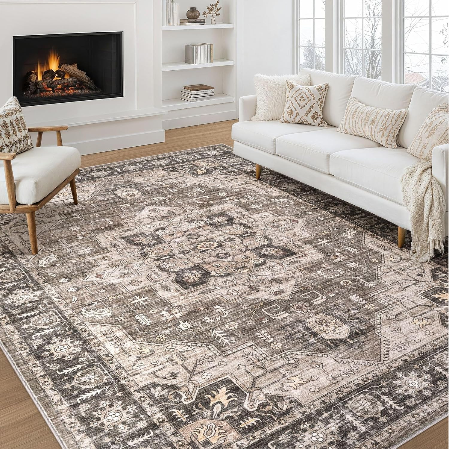 Area Rug 8X10 Washable Vintage – Soft Traditional Rugs for Living Room Large Non