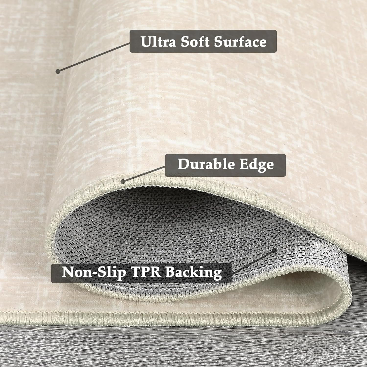 Entryway Rug 2 x 6 ft Beige Textured Solid Washable Non Slip Stain Resistant