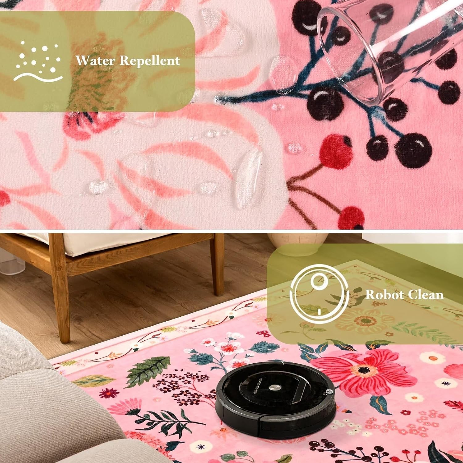 Pale Pink Rug for Girls Room, 5×7 Floral Washable Area Rug Non Slip, Boho Low…