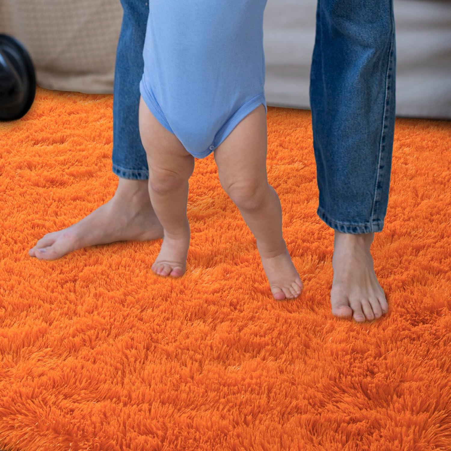 Super Fluffy 4×6 Ft Area Rug – Modern Orange Shag Carpet for Kids & Teens