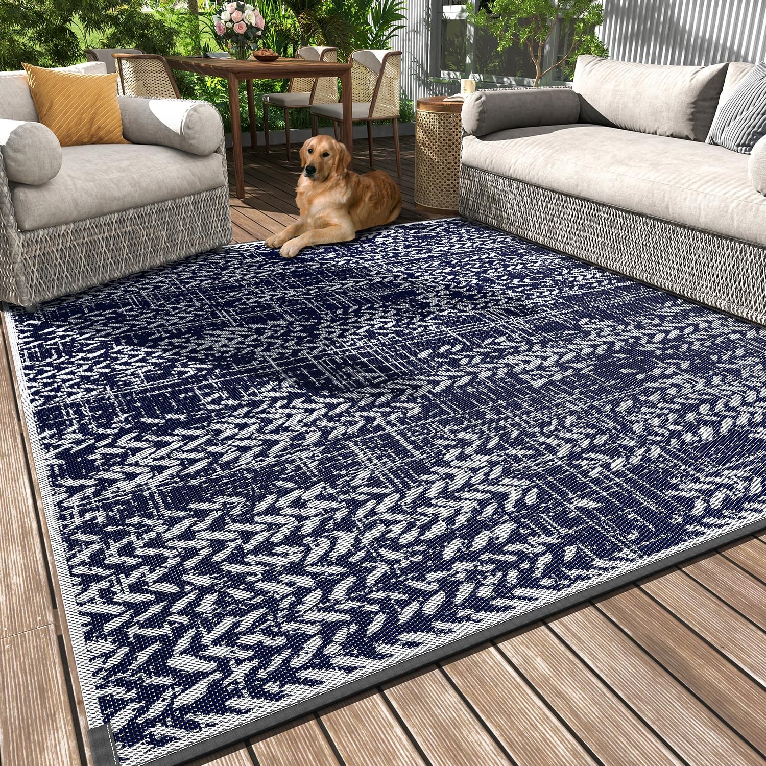 MontVoo Outdoor Rug Waterproof-Patio Rug Mat 5×8 Outdoor RV Camping Picnic Be…