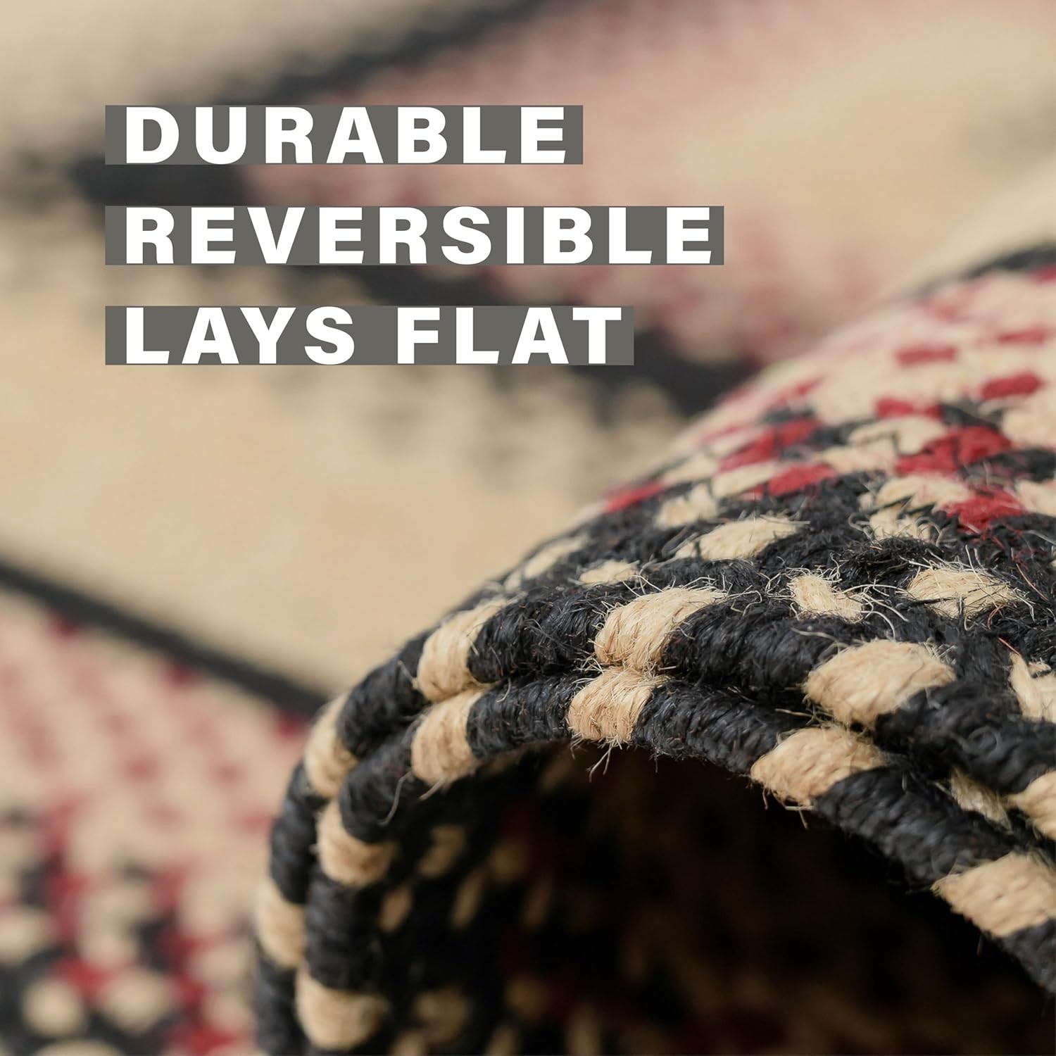 Gloucester Jute Braided Rug 20x30in Rect Black-Tan-Red Natural Jute Rug