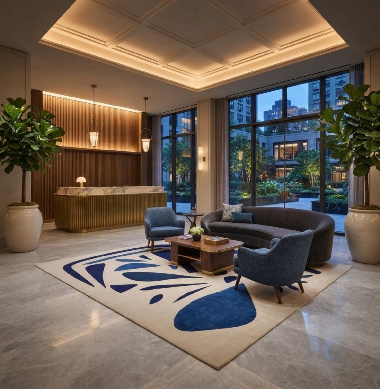 Modern Abstract Blue Hand-Tufted Rug | Contemporary Wool | Minimalist Area Rug