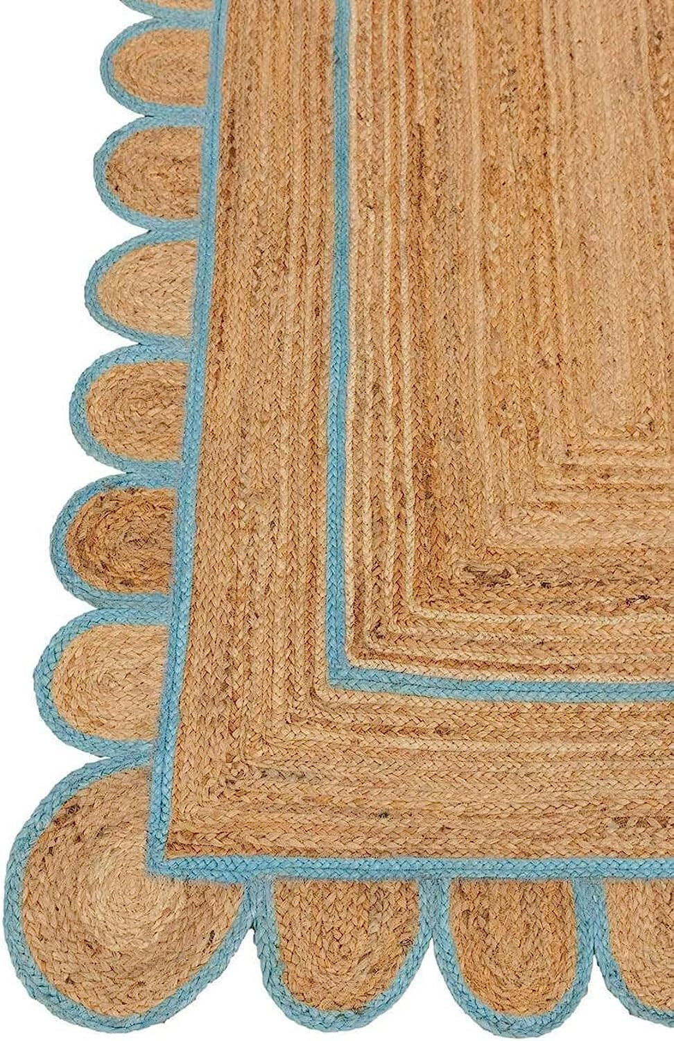 Indian Handmade Braided Natural Pure Jute Scalloped Design Area Rug Size 2×4 ft