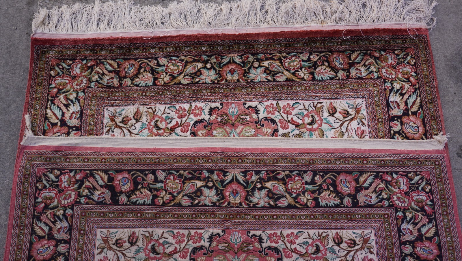 Stunning Pure Silk Hand Knotted Birds Flowers Oriental Rug 3’6″ x 5’3″ Excellent