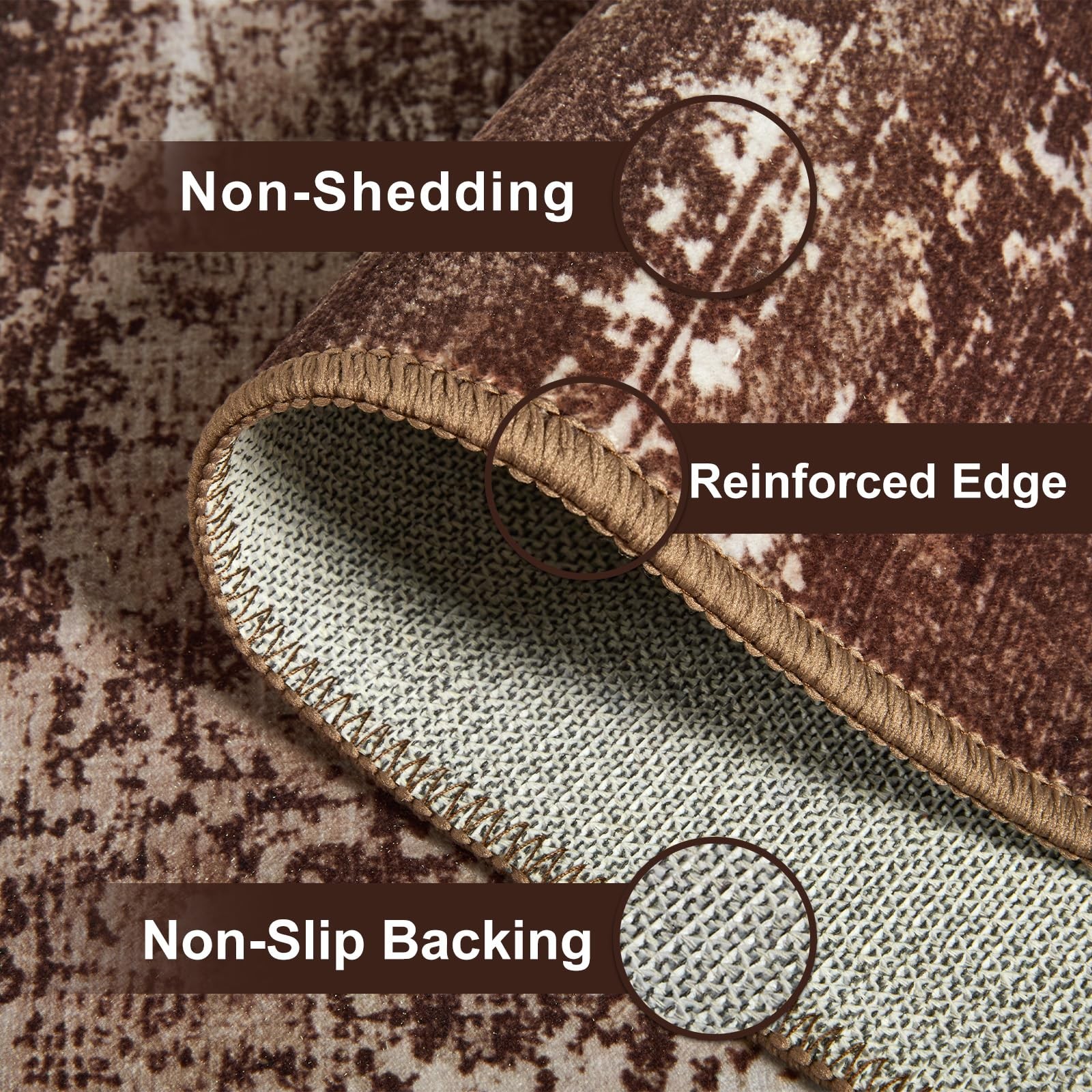 Modern Abstract 3×5 Rug Entryway NonSlip Washable Soft Low Pile Brown Mat