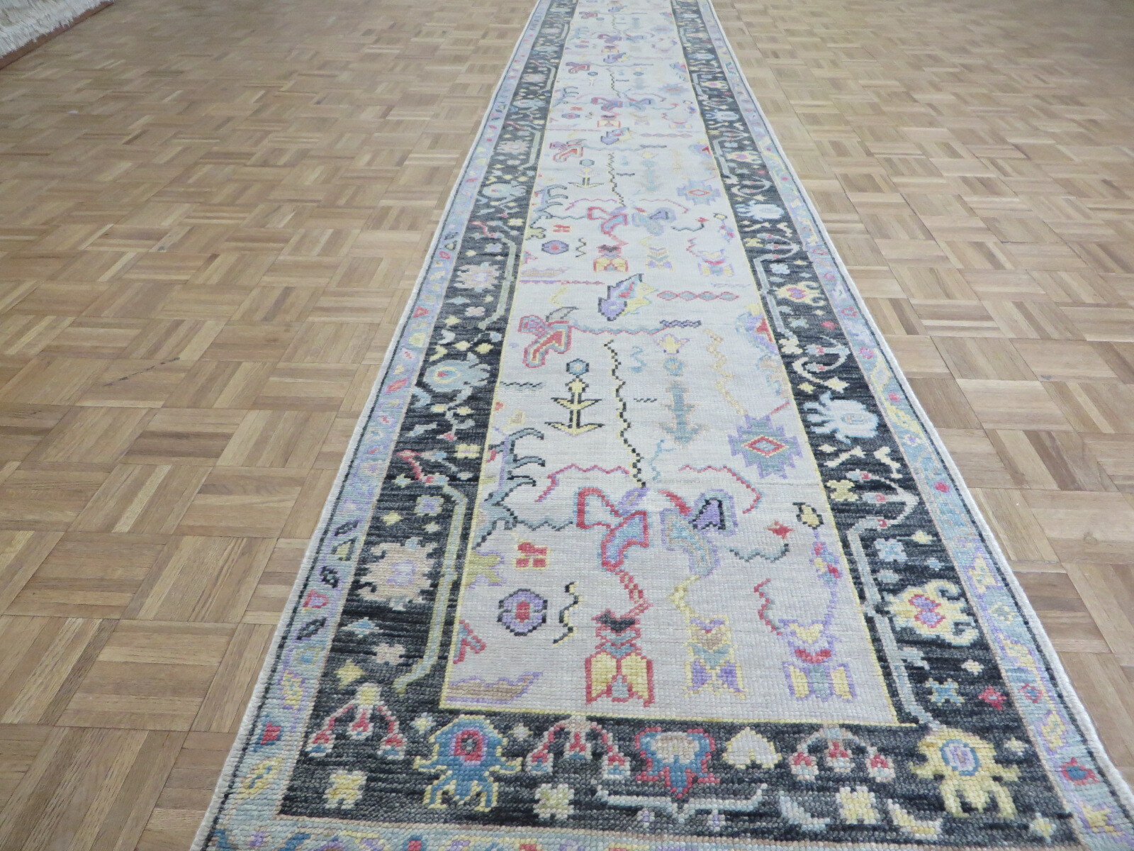 3 x 19’10 Runner Hand Knotted Ivory Turkish Knotted Oushak Oriental Rug G8569