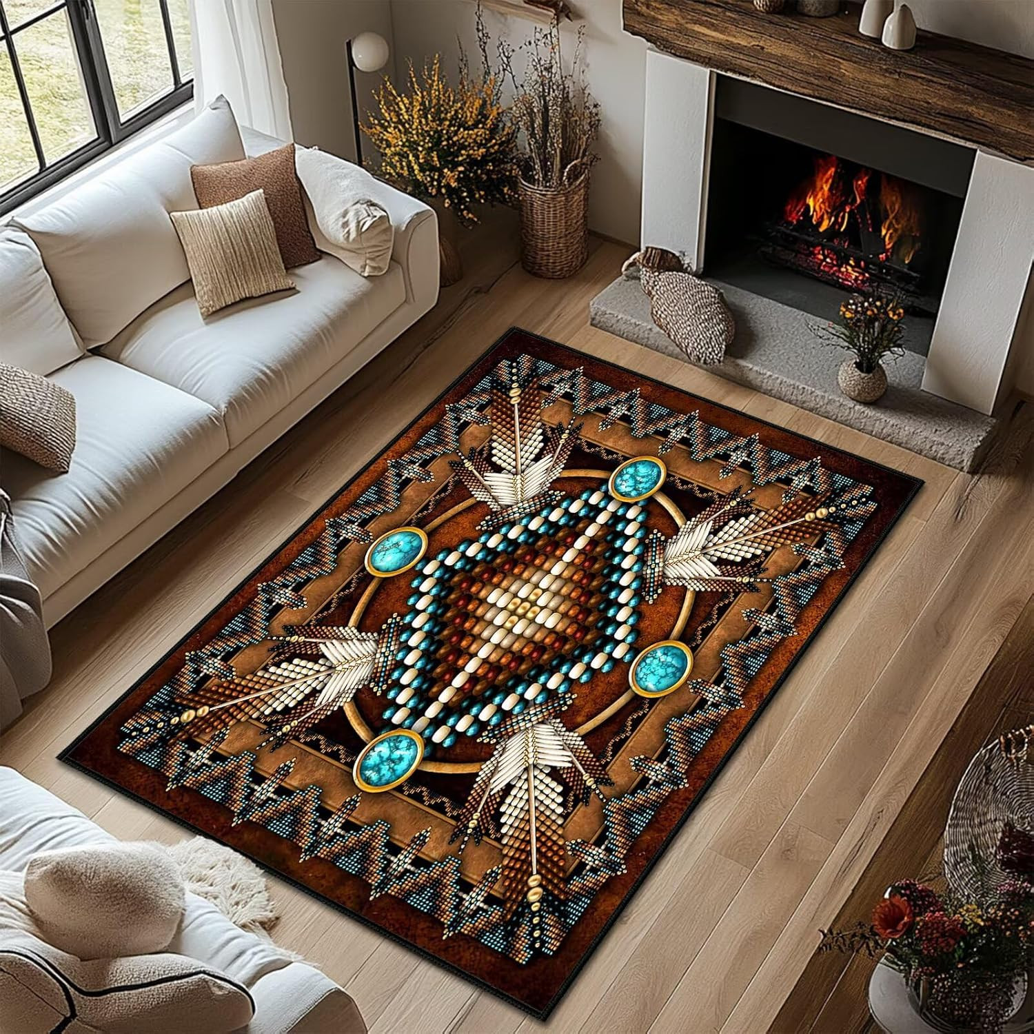 Vintage Southwestern Area Rug 5×7 Washable Non-Slip Soft Carpet for Home