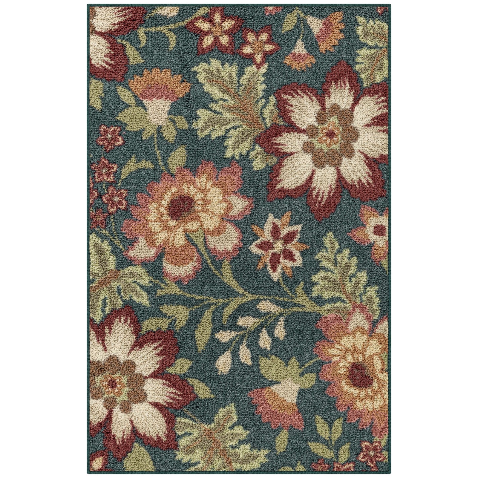 Farmhouse Oversized Floral Teal Multicolor Indoor Accent Rug, 2’6″x3’10”