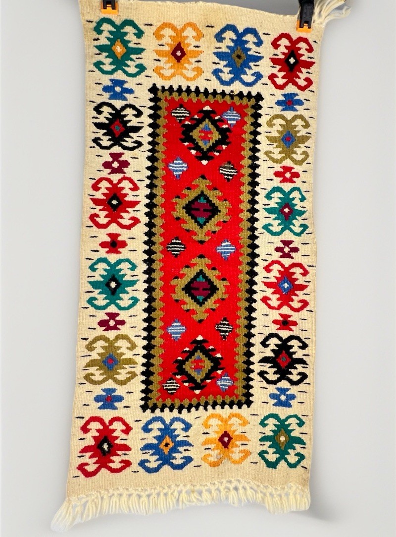 Handmade Turkish Anatolian Wool Flatweave Kilim Rug Tapestry Decor 34×15” Fringe