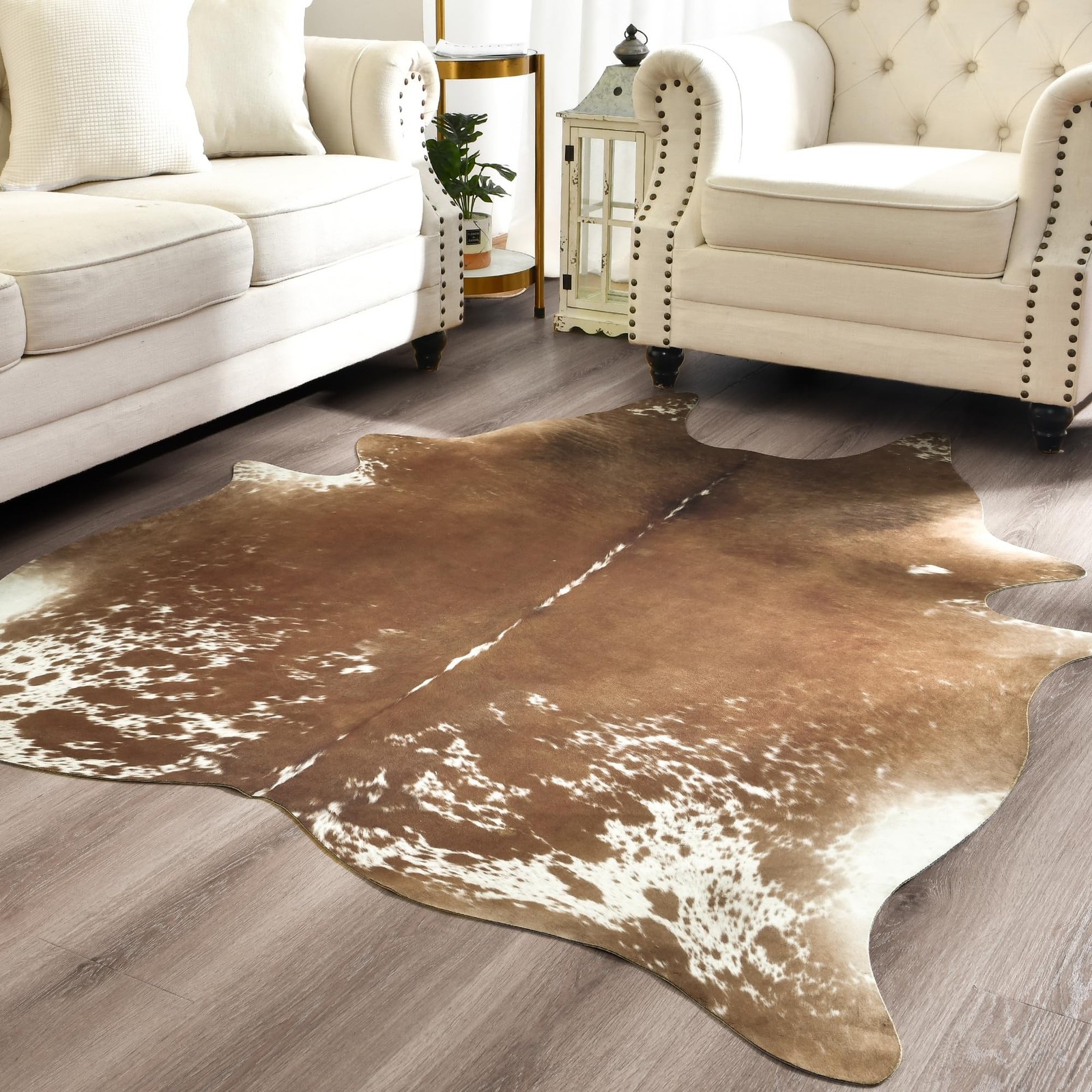 Easycozy Faux Cowhide Cow Print Rug 6.2 x 7 Western Decor Faux Cowhide