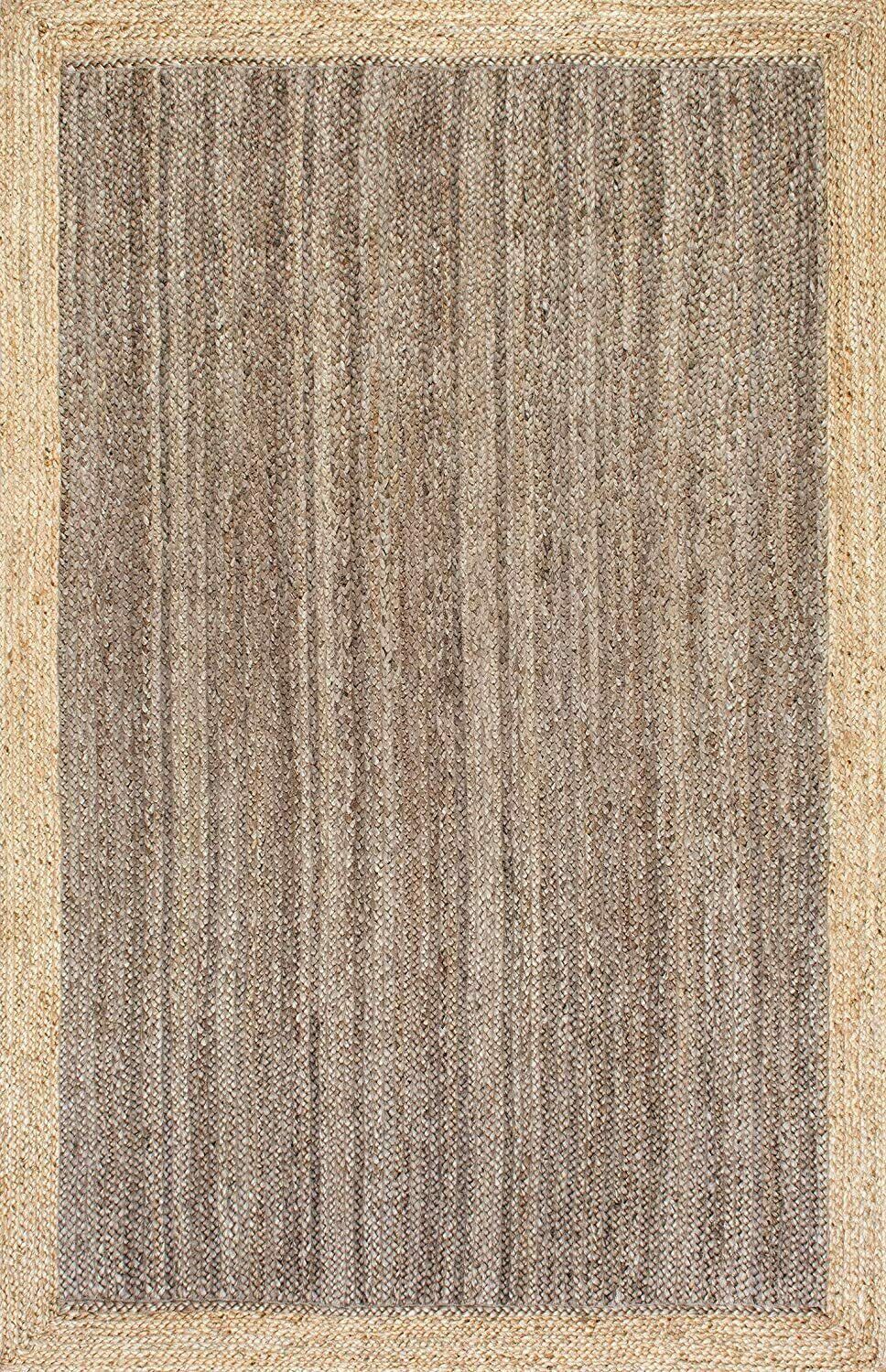 Jute Carpet in Customize Sizes Hand Braided Rectangle Area Rug Gray Beige