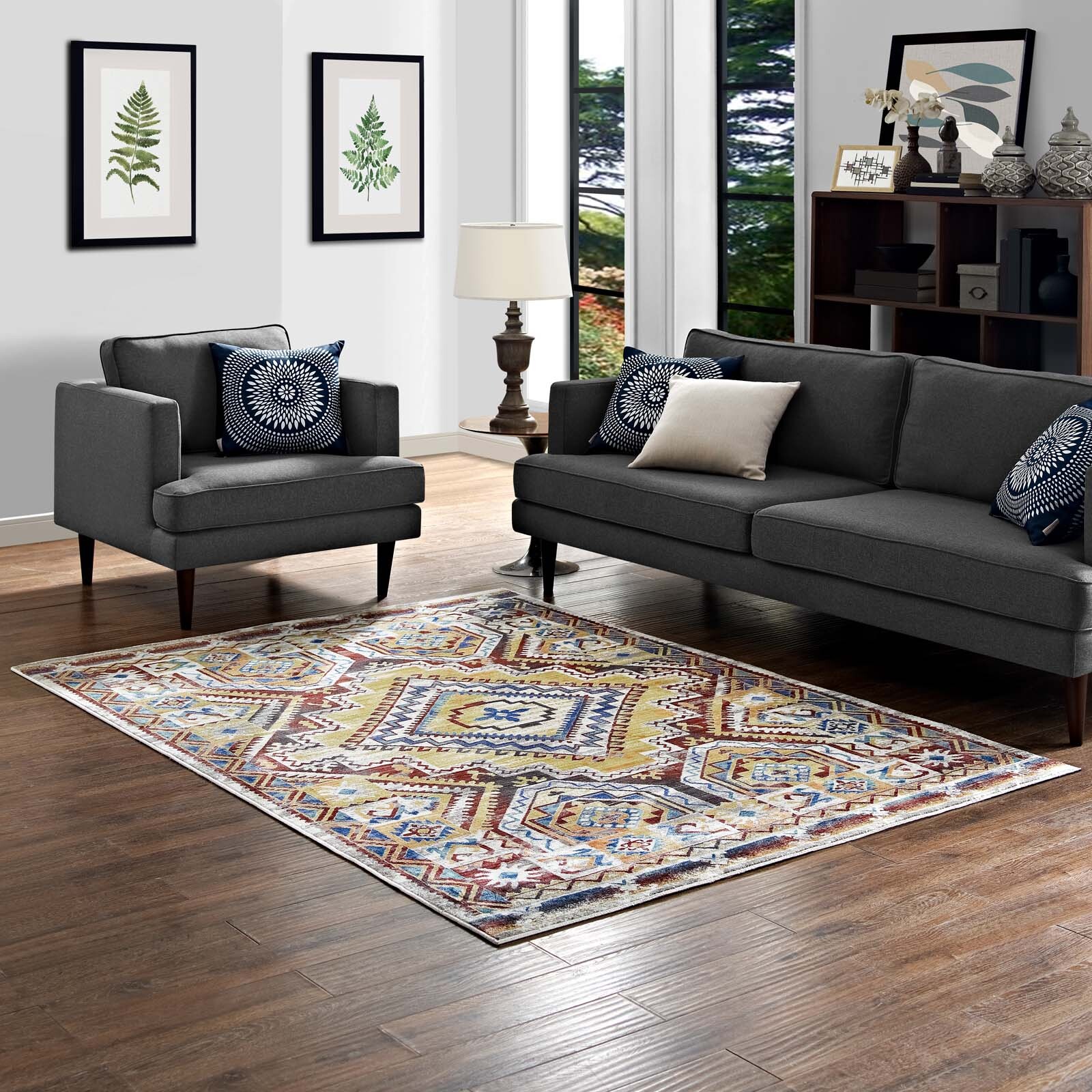 Distressed Vintage Southwestern Aztec Tribal 5×8 Area Rug in Multicolored