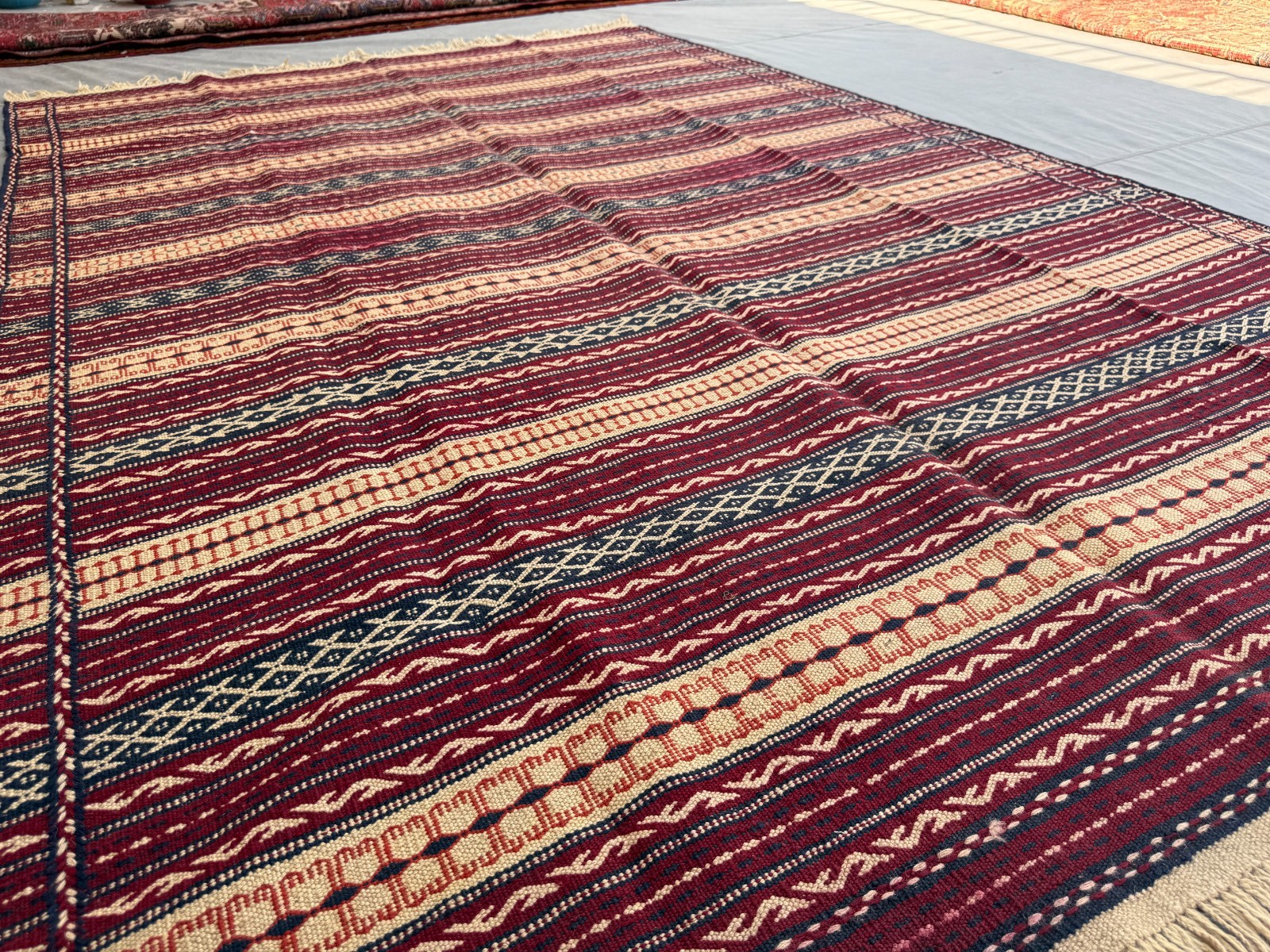 6×10 Handwoven Afghan Kilim Rug Geometric Striped Tribal Wool Flatweave Carpet