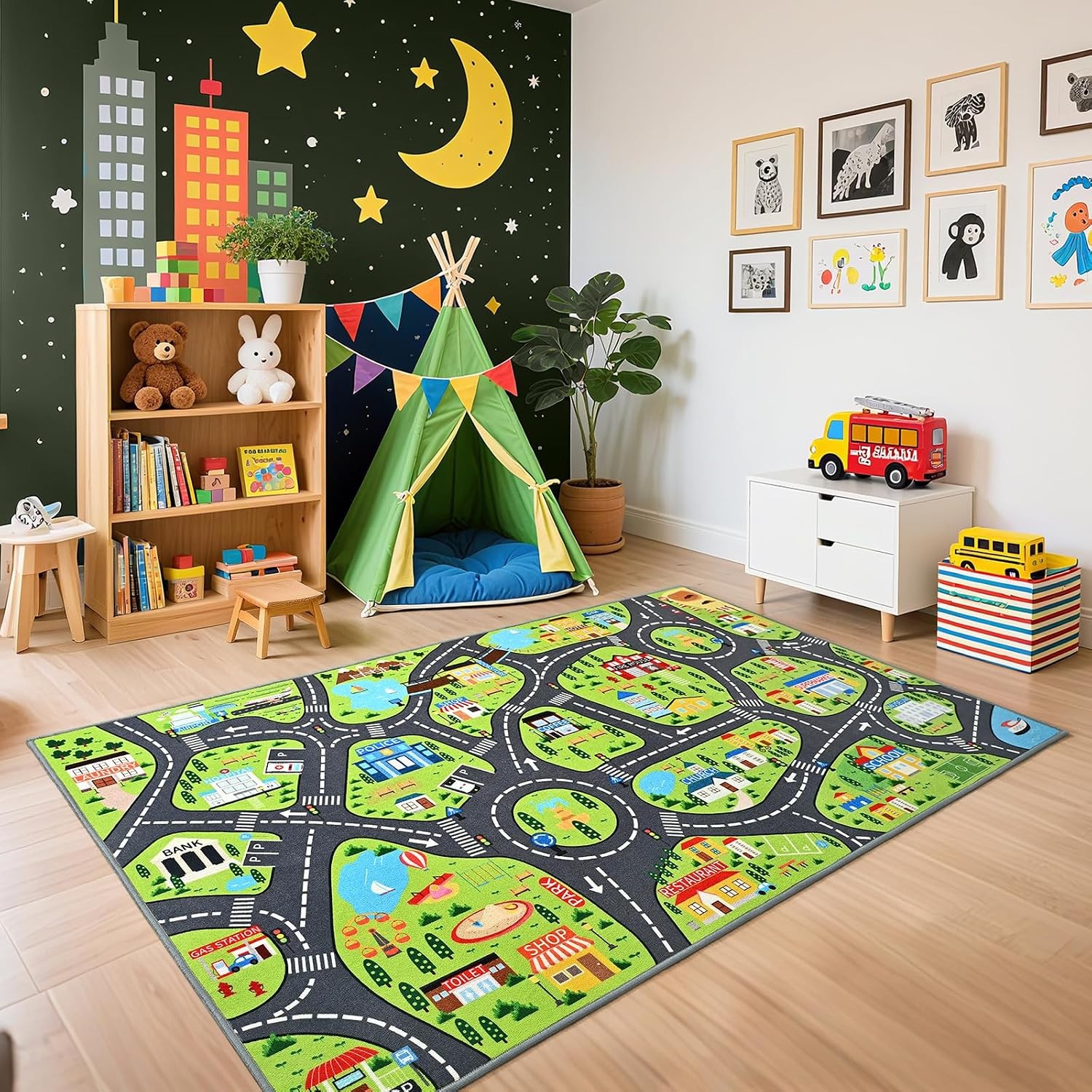 Kids City View 3×5 Car Play Mat for Toy Cars Educational Play Rug