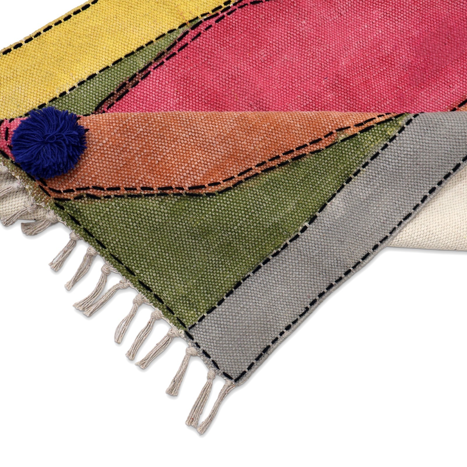 Handmade Kantha Cotton Rug Geometric Modern Rug Hand Embroidered Kantha Rug