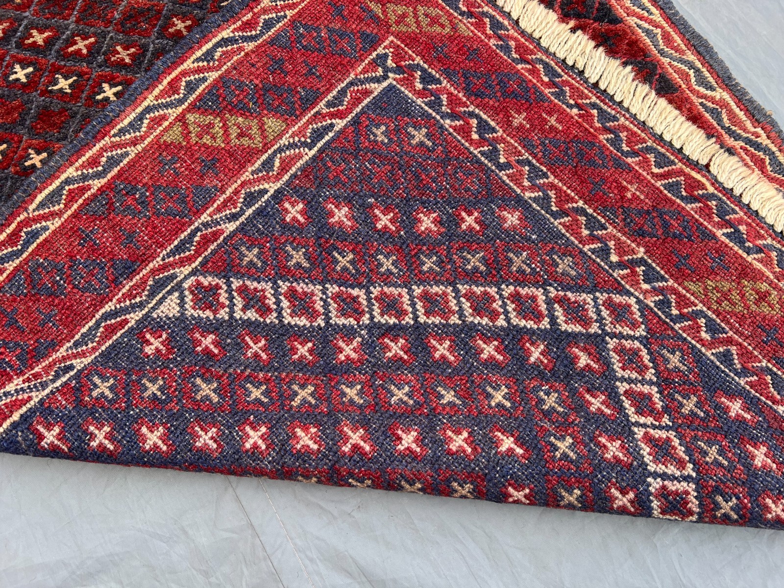 2’1 x 9’2 Ft Classic Afghan Mishwani Runner Rug – Deep Red Geometric Pattern Rug