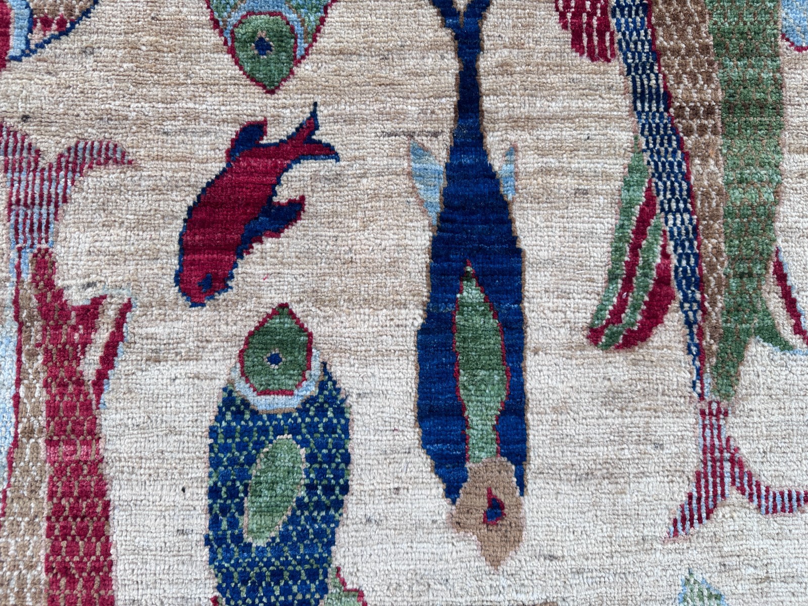 3×5 Afghan Fish Rug Hand Knotted Wool Oriental Oushak Pictorial Ocean Decor