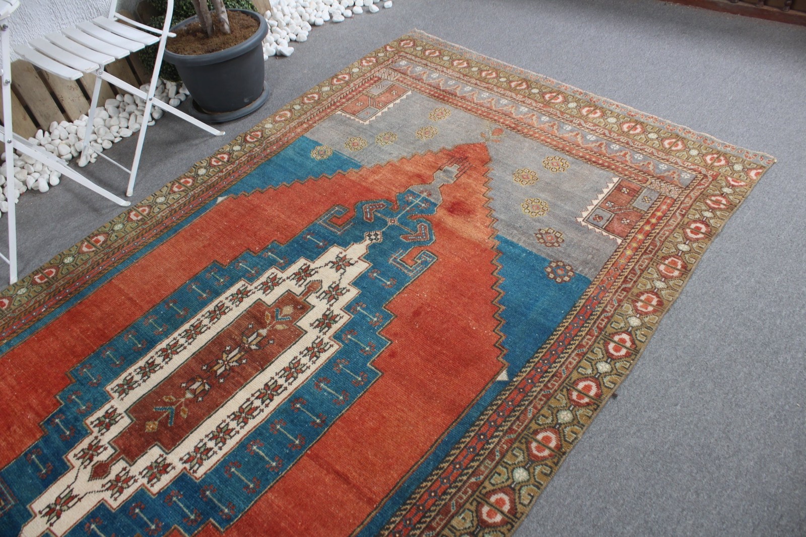 Turkish Vintage Large Rug 5,4×10,8 ft, Blue Red Oriental Wool Rug