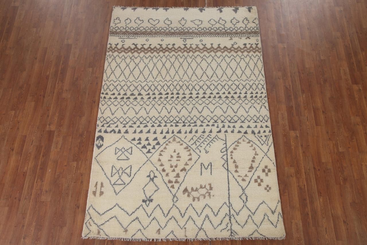 Earth Tone Trellis Moroccan 6×8 Hand-Knotted Wool Indian Area Rug