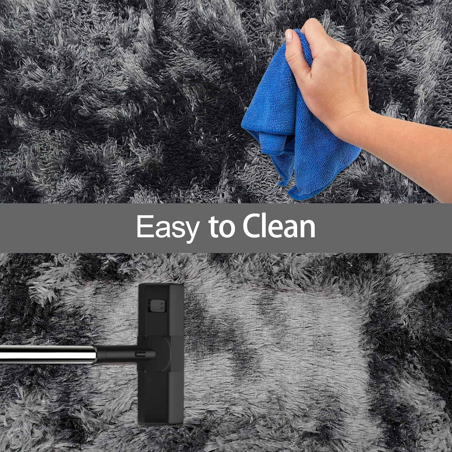 Tie-Dyed Runner Rug for Bedroom Black Grey 2x6ft Fluffy Area Rug Bedside Runner