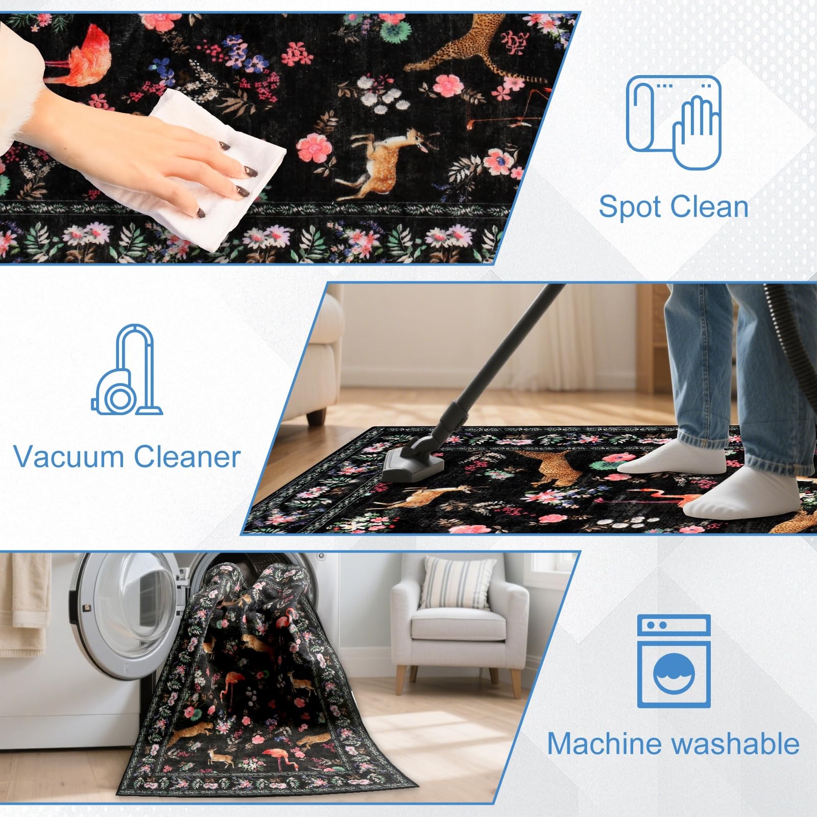 2×3 Entrance Rug, Washable Boho Animal Floral Stain Resistant and Non Slip Ru…