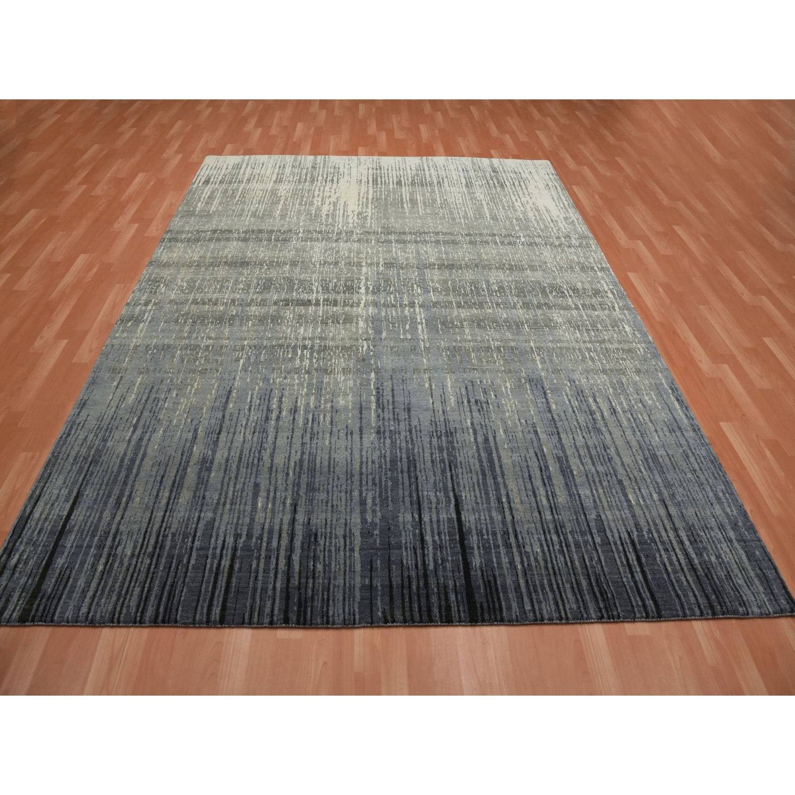 8′ x 10’3″ BlueGray Modern Ombre Design Hand Knotted Pure Wool Rug R75144