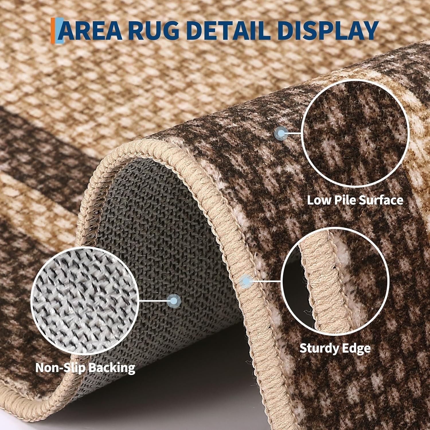 Geometric Bordered 8×10 Washable Area Rug Non Slip Living Bedroom Office Kitchen