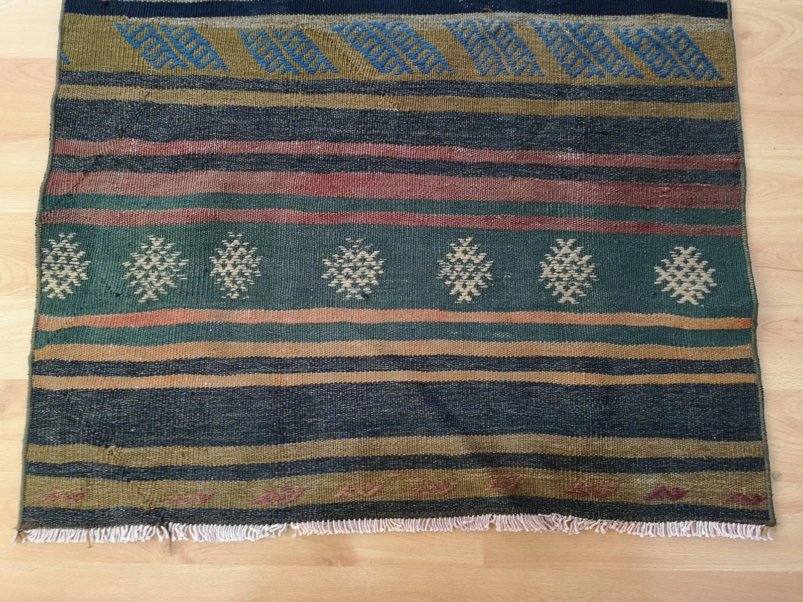 Blue Handmade Kilim Runner Rug, Vintage Turkish Ethnic Rug (2.6 x 10.9 ft)