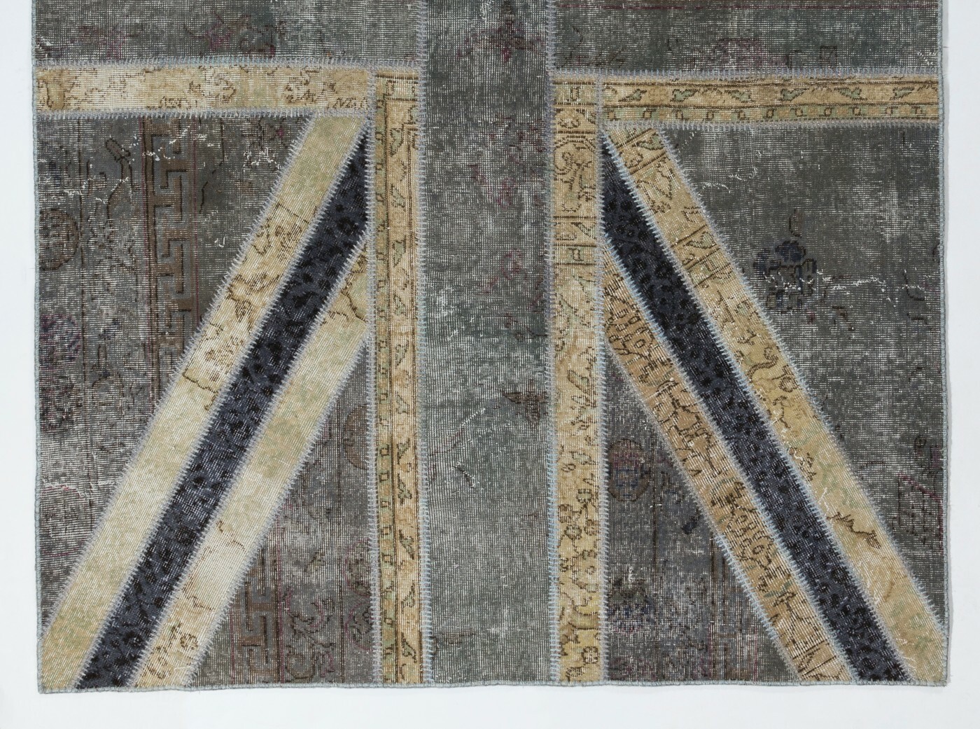 Union Jack British Flag Design Patchwork Rug Made from Re-Dyed Vintage Carpets
