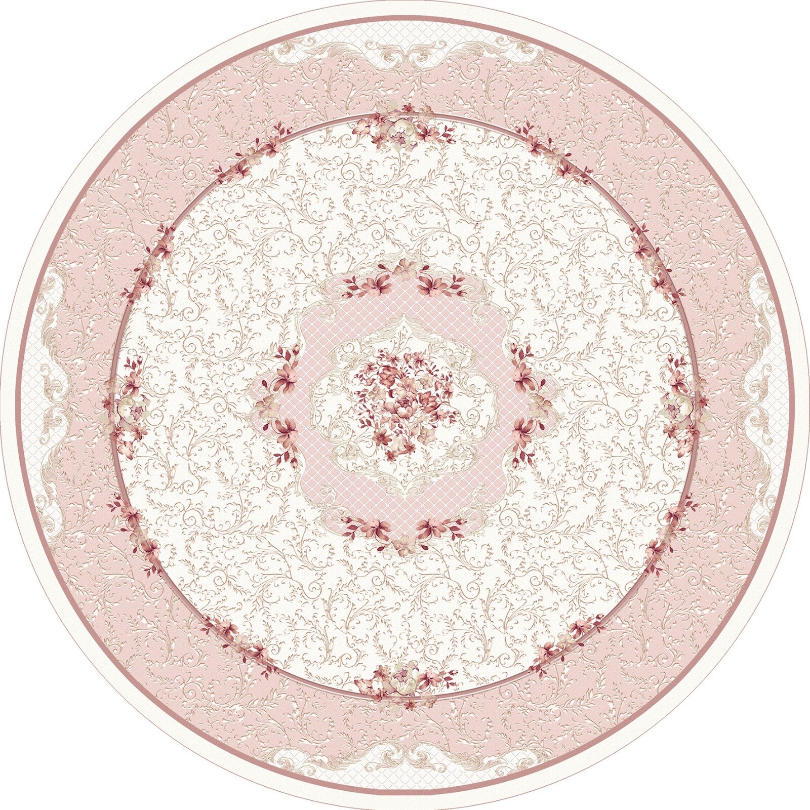Round Pink Design Latex Water Resistant Washable Tassel Area Rug