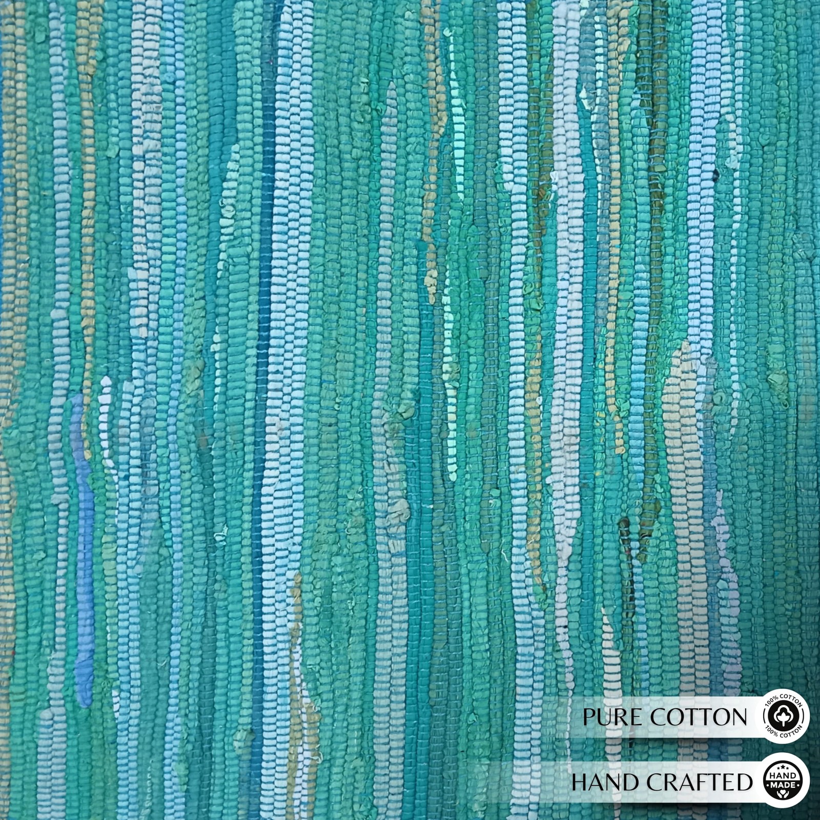 Ramanta Home Hand Woven 100% Cotton Chindi Rag Rug 2’x3′ – Teal, Recycled Rev…