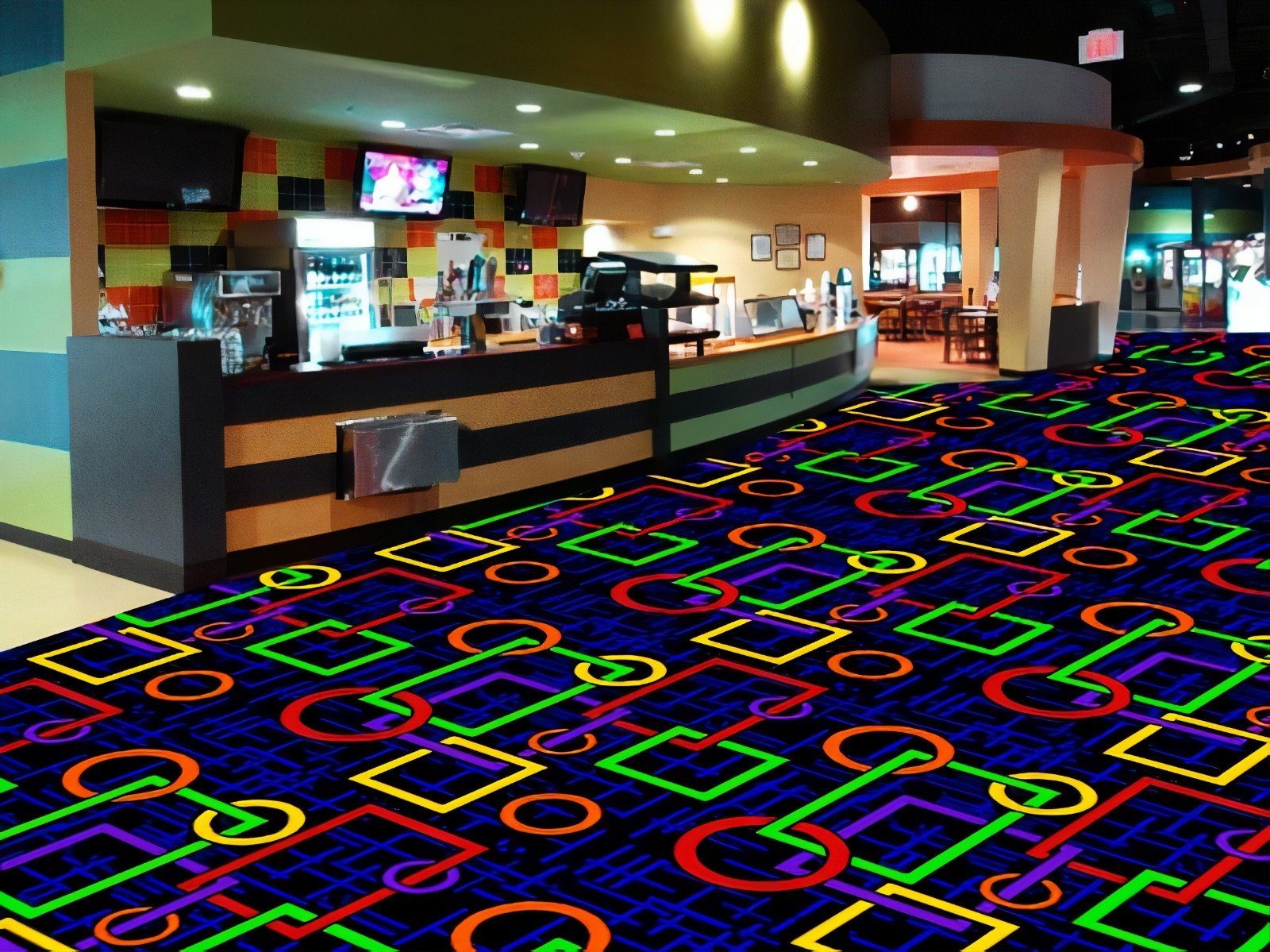 80s arcade rug, retro arcade carpet, arcade bar rug, geometric style area rug