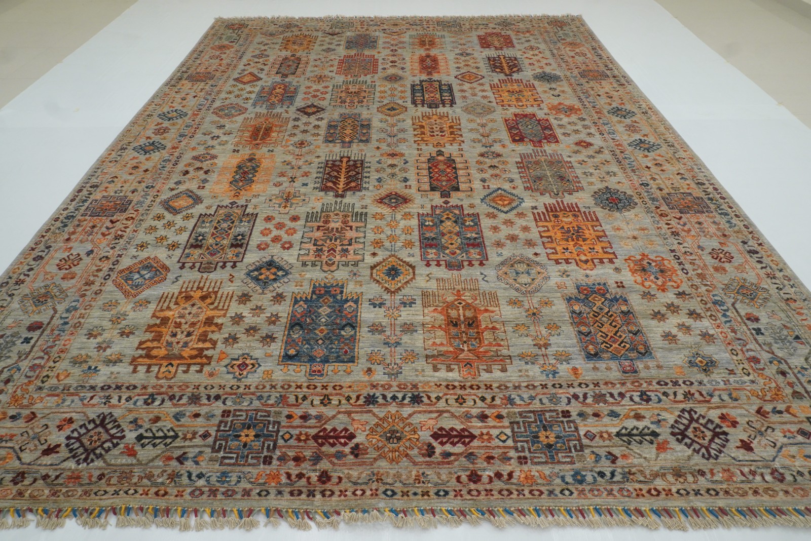10×14 ft Gray Waziri Afghan Hand Knotted Wool Oriental Rug