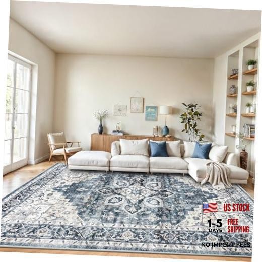 8×10 Washable Area Rug, Low-Profile with Non-Slip Backing & Durable Edge