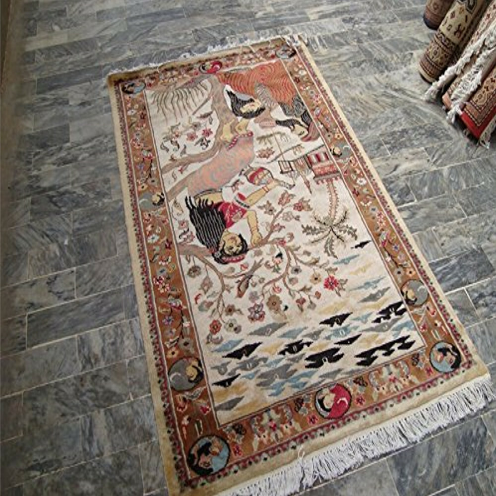 Area Rug Umre Khayam King Queen Love Story Hand Knotted Wool Silk Carpet(5 x 3)’