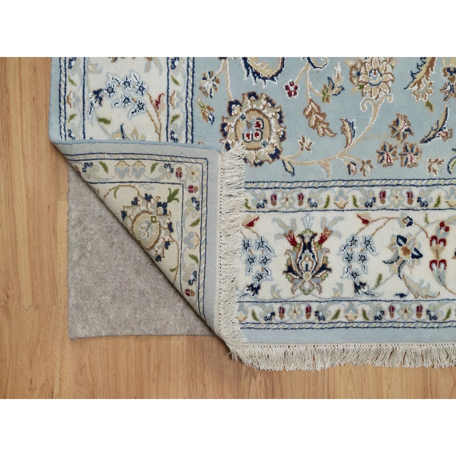 6’x9’4″ Light Blue Nain Wool & Silk Hand Knotted 250 KPSI Oriental Rug 92140