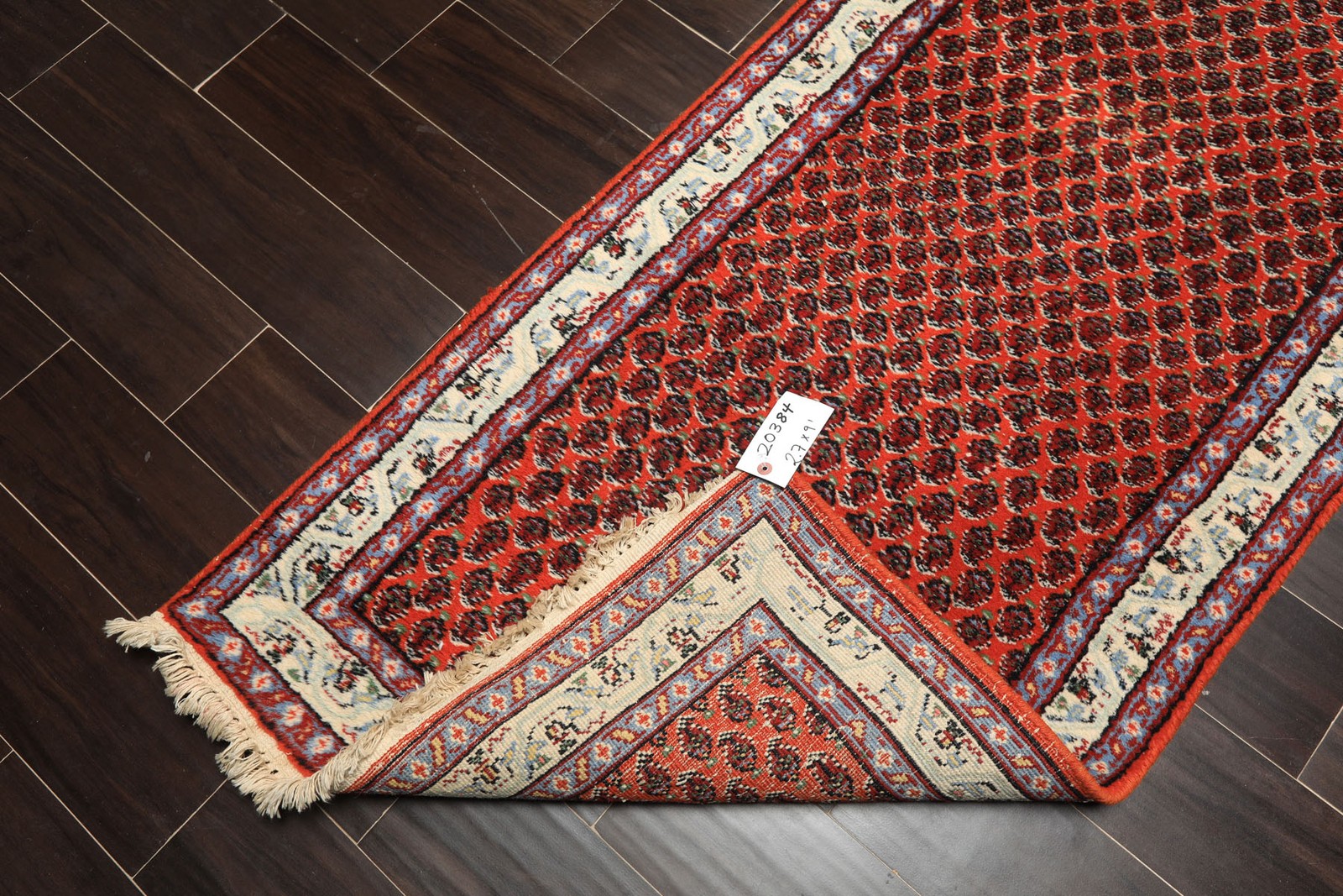2’7”x9 Runner Hand Knotted Wool Orange, Ivory Boteh Traditional Rug