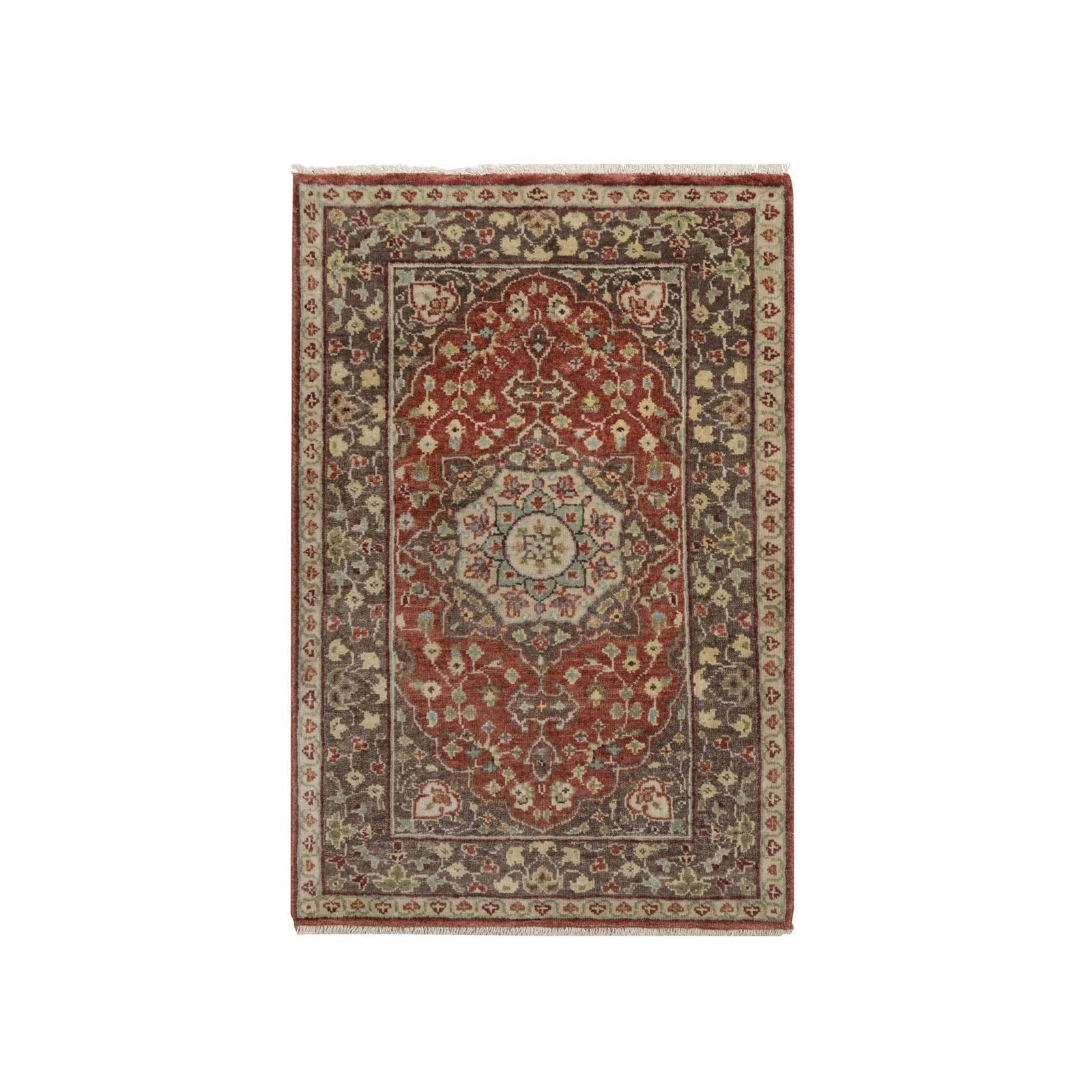 2’1″x3’1″ Red Antiqued Tebraz New Zealand Wool Hand Knotted Mat Small Rug R91490
