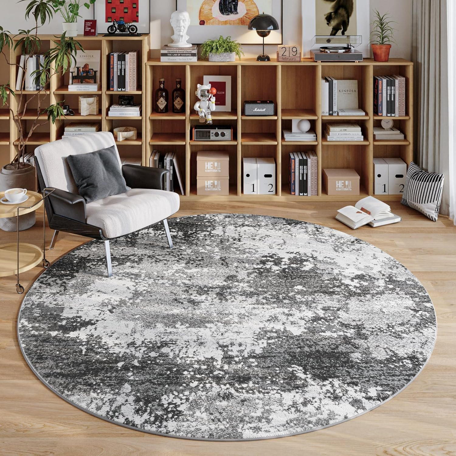 Round Area Rugs 4Ft Washable Grey Circle Rug for Entryway Kitchen, Non Slip Soft