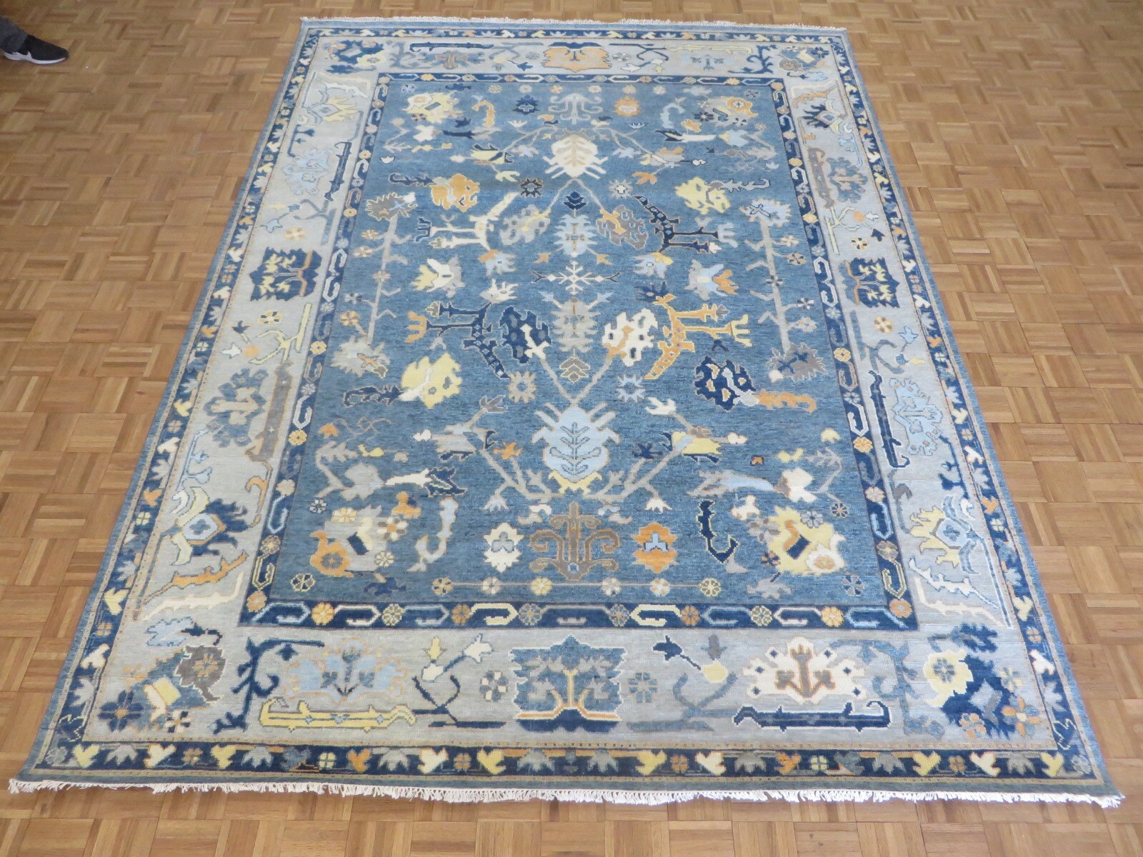 8’10 x 11’11 Hand Knotted Denim Blue Modern Oushak Oriental Rug G14903