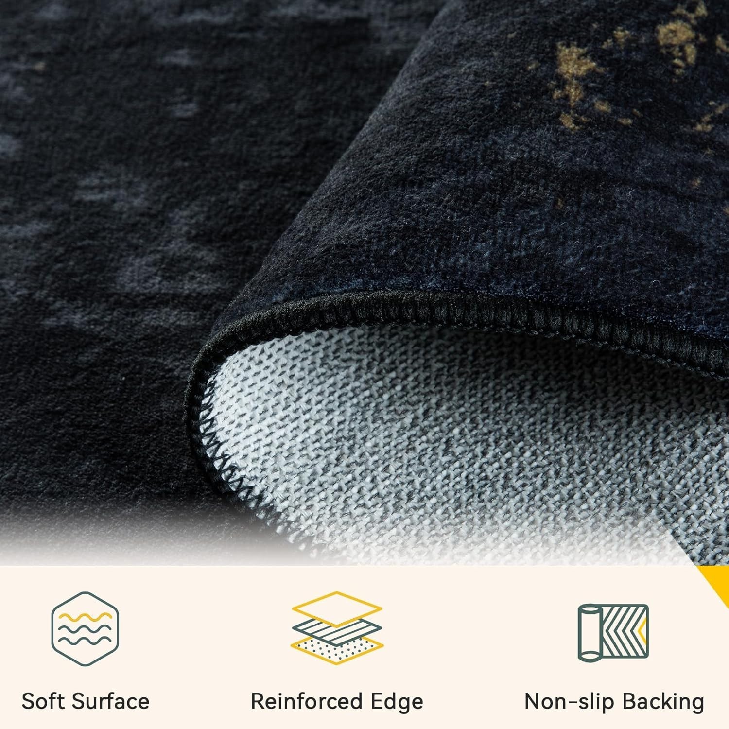 Versatile 8’x10′ Black Gold Abstract Area Rug – Stain Resistant & Easy Care