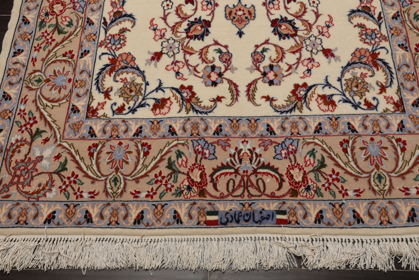 3’7”x5’4” Hand Knotted Wool & Silk Ivory Isfahaan Traditional 350 KPSI Rug
