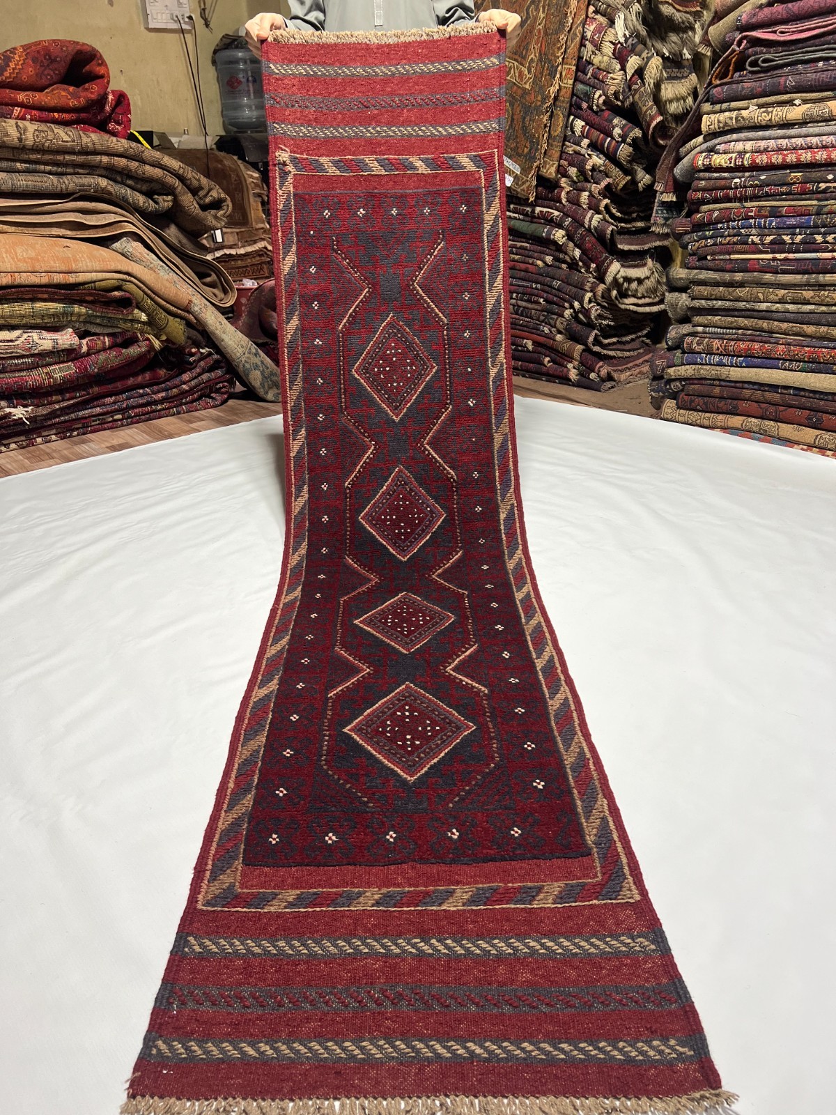 1’9 x 8 Ft Afghan Baluchi Runner Handmade Diamond Tribal Wool Rug
