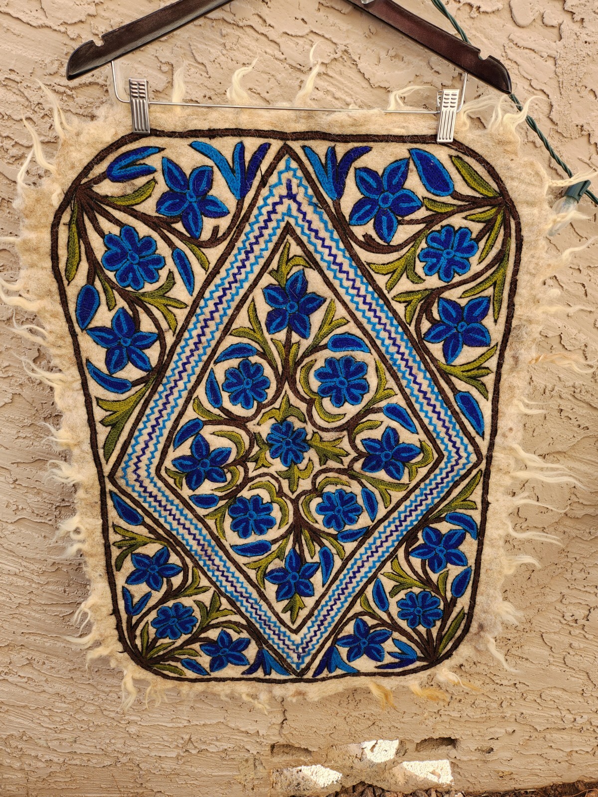 Kashmiri Namda Wool Rug Door Mat Carpet Handmade Felted Embroidered Boho 24X35