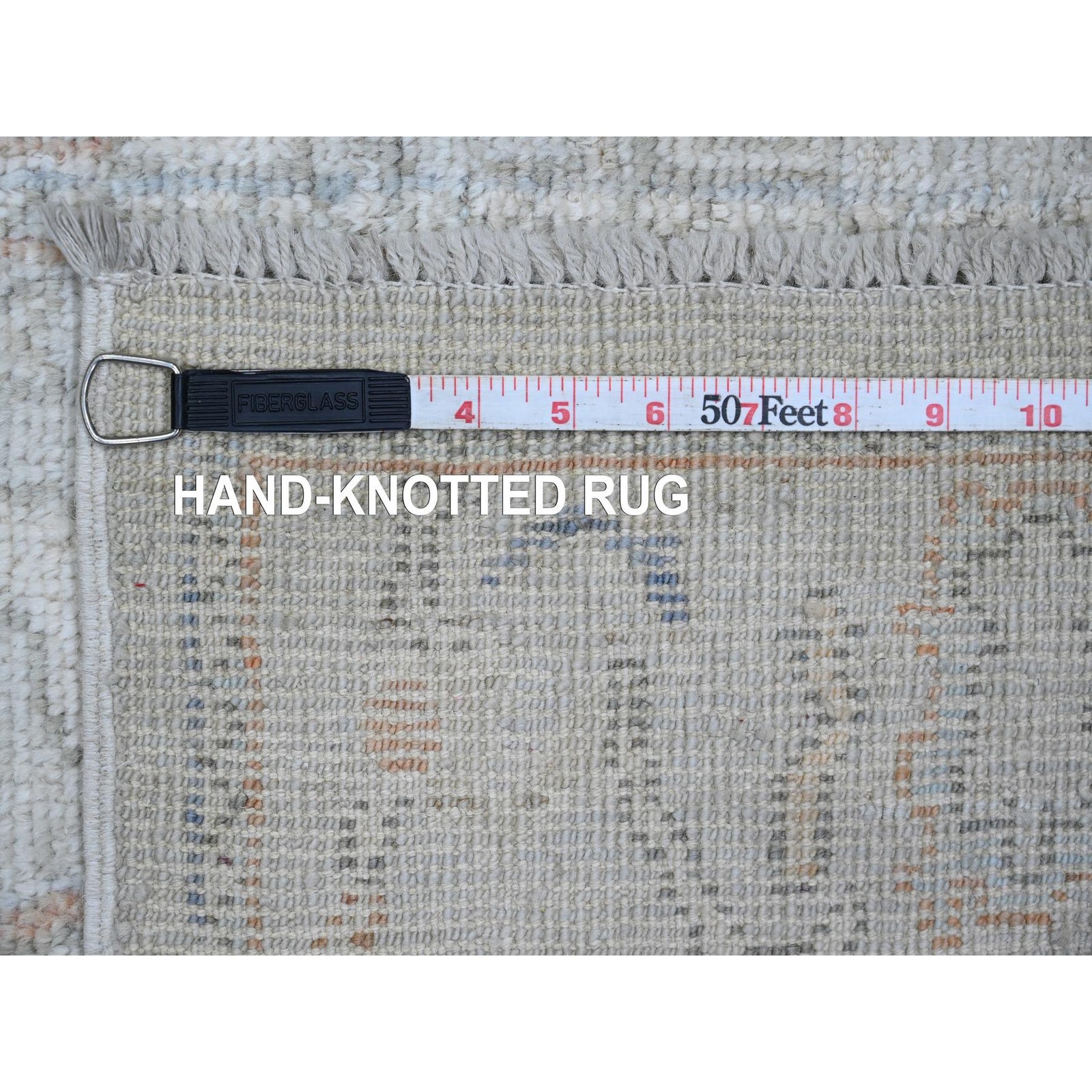 2’7″x12’6″ Cement Gray Hand Knotted Afghan Angora Oushak Wool Runner Rug R20882